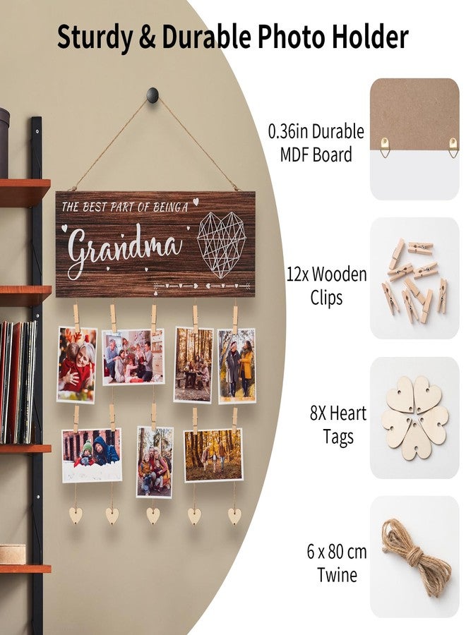 WALSKING Grandma’s brag board Grandma Gifts Nana Photo Holder Picture Frame, Birthday Gifts for Grandma from Granddaughter and Grandson, Grandkids Photo Holder Nana Gigi Grandmother Christmas Thanksgiving Present Hanging Photo Frame with clips and Twine(Brown) - Image 2